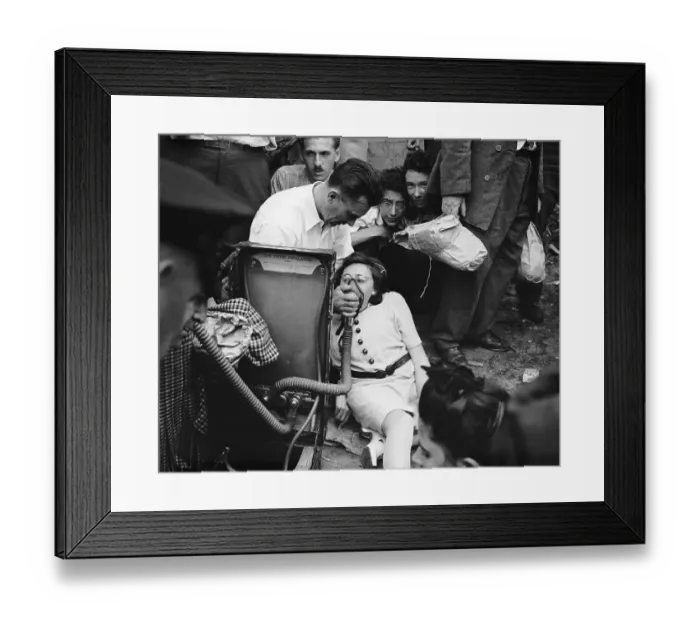 Framed Print : Woman Being Given Air From Inhalor Framed Print : Woman Being Given Air From Inhalor