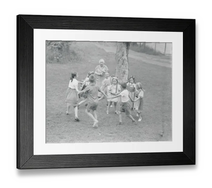 Framed Print : Girls Playing Circle Game with Elderly Chaperon Framed Print : Girls Playing Circle Game with Elderly Chaperon