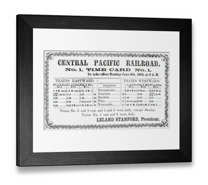 Framed Print : Railroad Timetable from 1864 Framed Print : Railroad Timetable from 1864