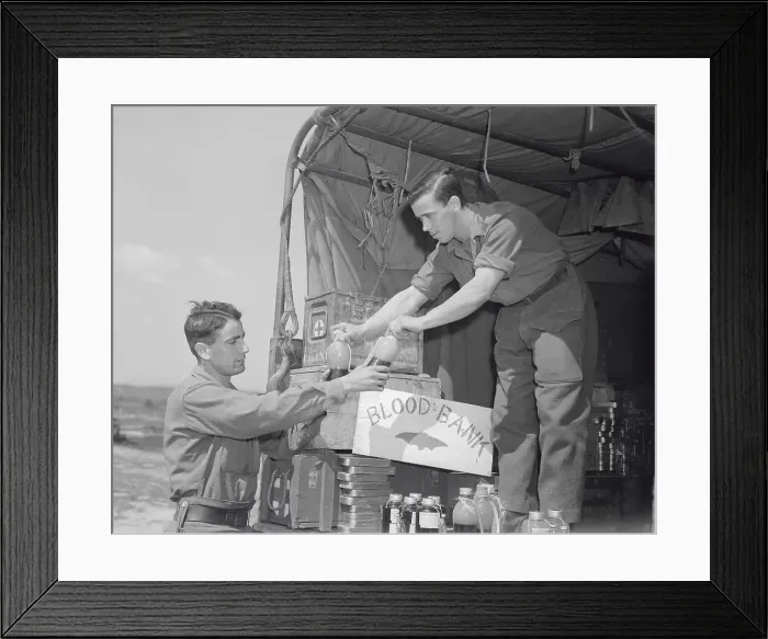 Framed Print : Issuing Plasma at the British Blood Bank Attached to American Evacuation Hospital Framed Print : Issuing Plasma at the British Blood Bank Attached to American Evacuation Hospital