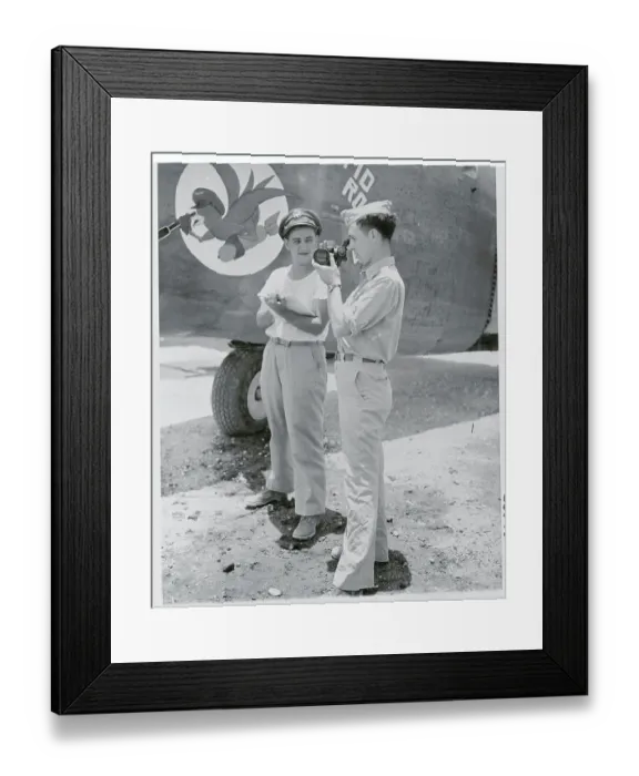 Framed Print : WWII Airmen Inspecting Bomber Part Framed Print : WWII Airmen Inspecting Bomber Part