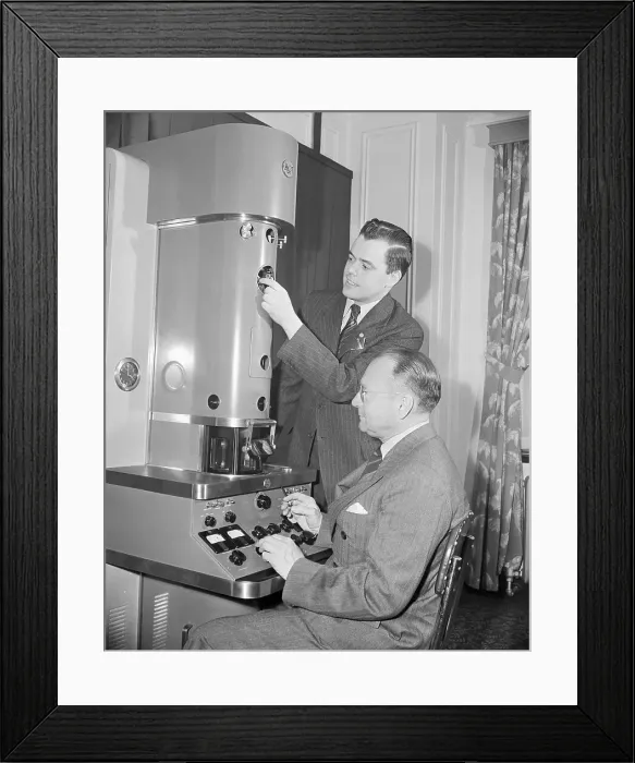 Framed Print : Scientists Using Electron Microscope Framed Print : Scientists Using Electron Microscope