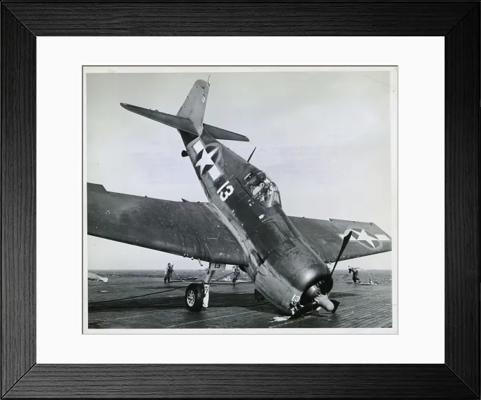 Framed Print : Damaged Military Airplane on Ship Deck Framed Print : Damaged Military Airplane on Ship Deck