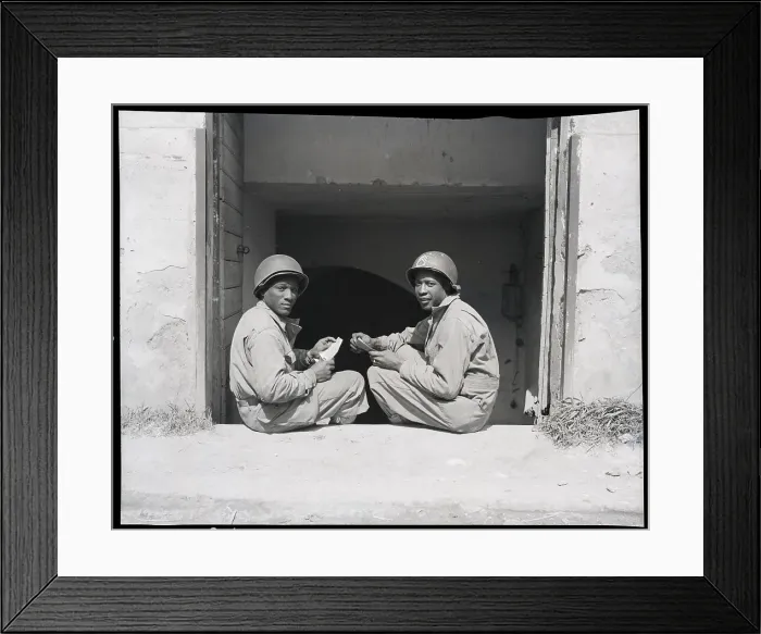 Framed Print : Black Soldiers Seated In Doorway Framed Print : Black Soldiers Seated In Doorway