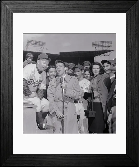 Framed Print : Frank Sinatra Singing to Baseball Players Framed Print : Frank Sinatra Singing to Baseball Players
