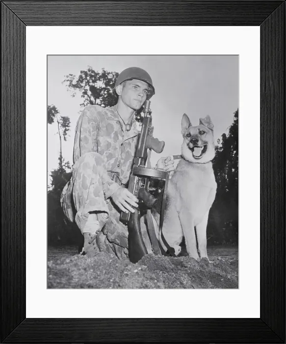 Framed Print : Private Finley with Dog Framed Print : Private Finley with Dog
