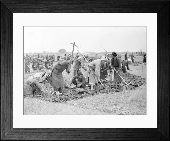 Framed Print : Chinese Construction Workers Building Airfield Using Picks