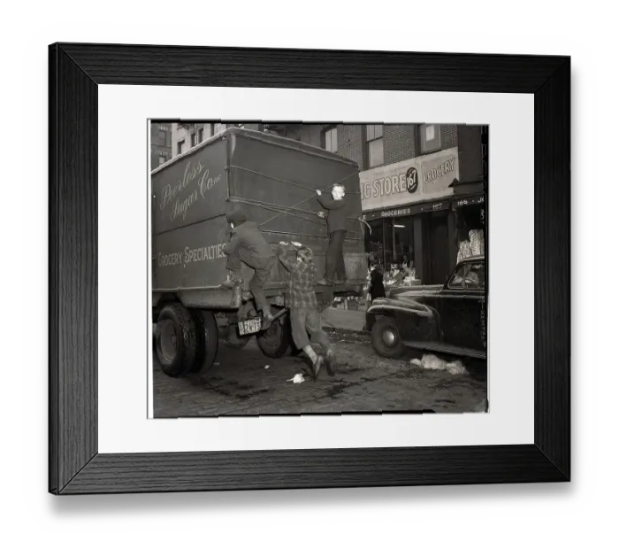 Framed Print : Boys Hop a Ride on at Truck Framed Print : Boys Hop a Ride on at Truck