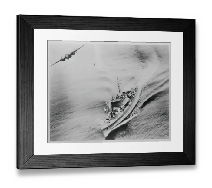 Framed Print : B-25 Bomber Above Japanese War Vessel Framed Print : B-25 Bomber Above Japanese War Vessel