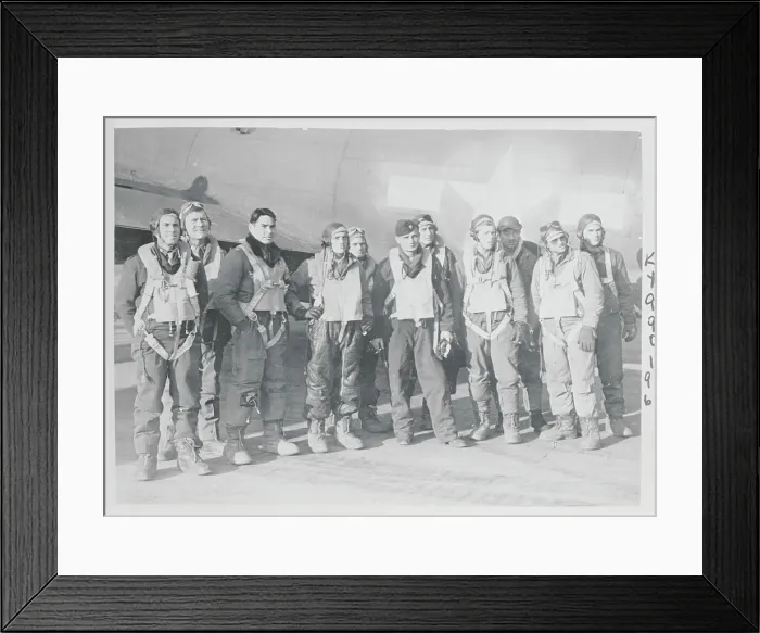 Framed Print : Military Airmen Posing by Airplane Framed Print : Military Airmen Posing by Airplane
