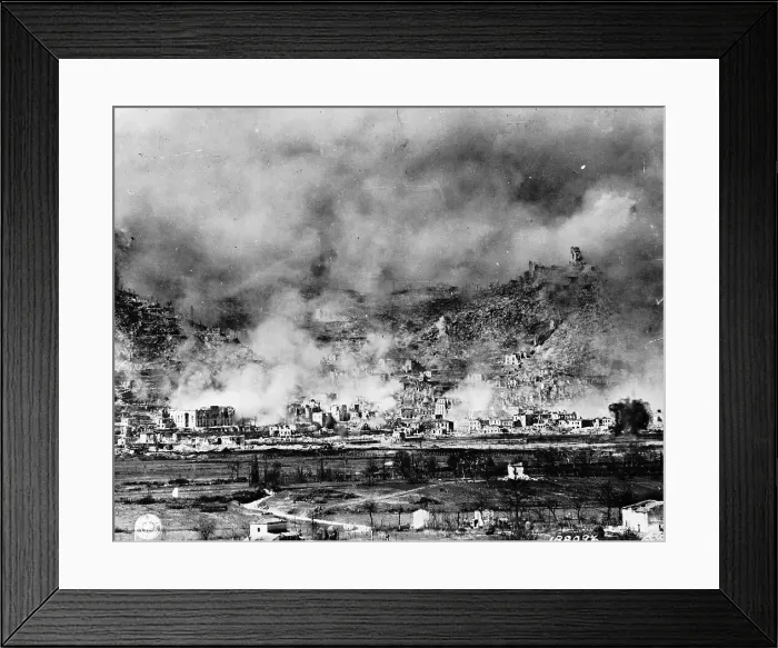 Framed Print : Allied Bombing on German Controled Town Framed Print : Allied Bombing on German Controled Town