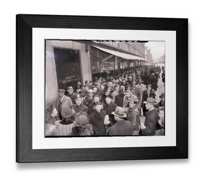 Framed Print : Crowds Line Up at IRS to Pay Taxes Framed Print : Crowds Line Up at IRS to Pay Taxes