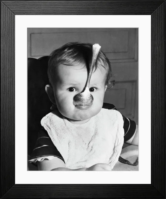 Framed Print : Baby with Spoon in Mouth Framed Print : Baby with Spoon in Mouth