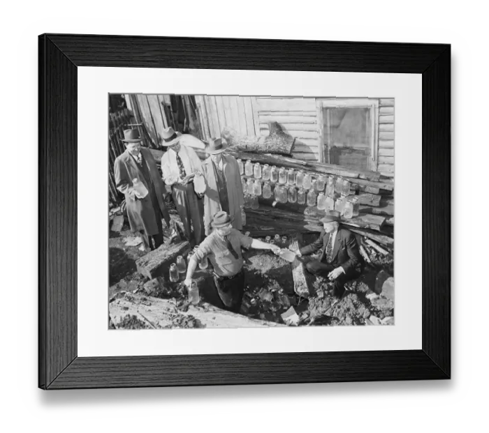 Framed Print : Government Agents Removing Hidden Moonshine Framed Print : Government Agents Removing Hidden Moonshine