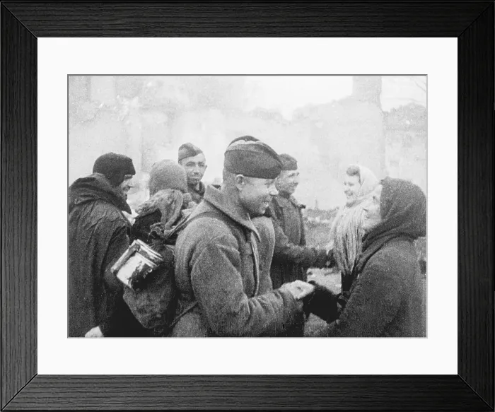 Framed Print : Civilians Greet Red Soldiers Framed Print : Civilians Greet Red Soldiers