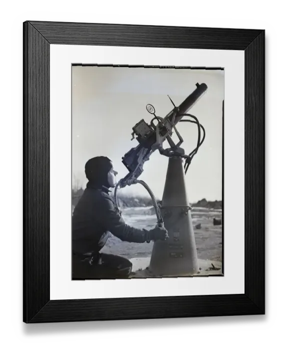 Framed Print : Woman Guard Aims Machine Gun On A Plane