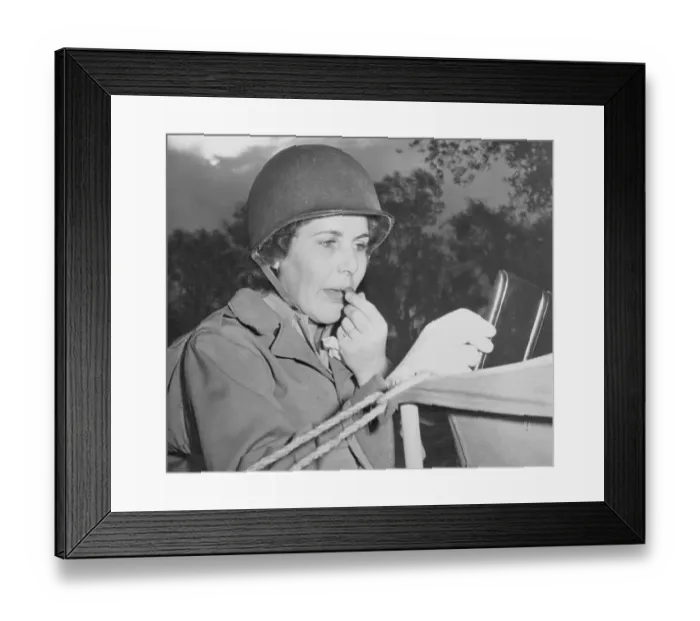 Framed Print : Army Woman Applying Lipstick