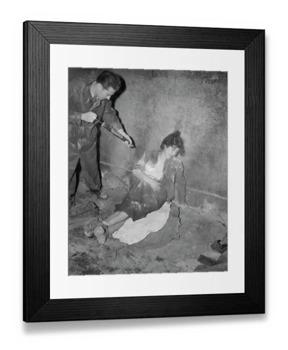 Framed Print : Woman Sitting on Ground Under Spray Attack Framed Print : Woman Sitting on Ground Under Spray Attack