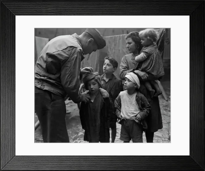 Framed Print : Girl Being Deloused at Encampment Framed Print : Girl Being Deloused at Encampment