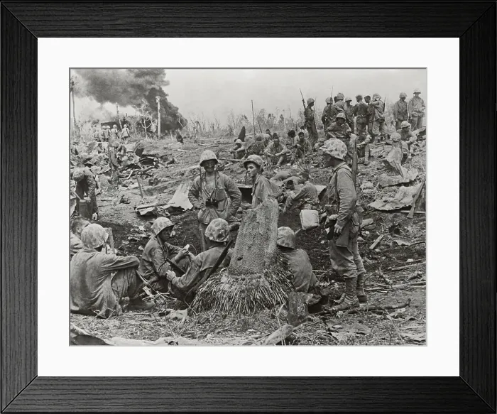Framed Print : Marines Resting in Bomb Crater Framed Print : Marines Resting in Bomb Crater