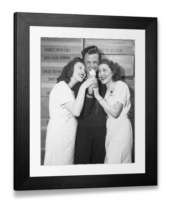 Framed Print : Sailor and Two Women Eating Ice Cream Cone