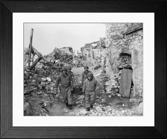 Framed Print : Soldiers Carrying a Wounded Person