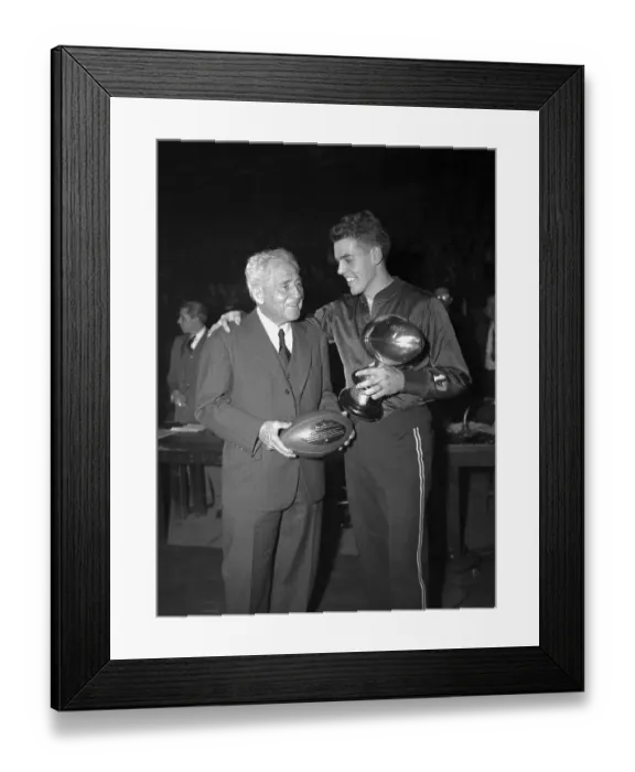 Framed Print : Amos Stagg, Otto Graham Holding Football Awards Framed Print : Amos Stagg, Otto Graham Holding Football Awards