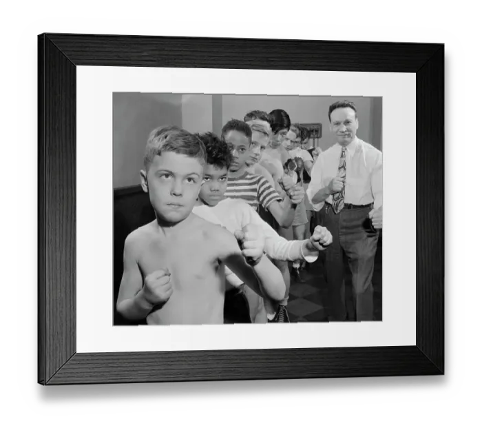 Framed Print : Boys Practicing Punches as Coach Watches Framed Print : Boys Practicing Punches as Coach Watches