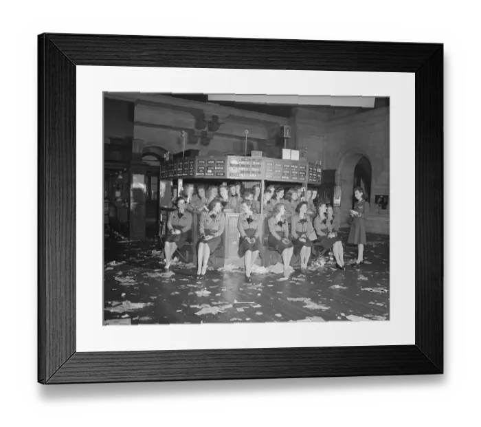 Framed Print : Female Stock Floor Workers Posing as Group Framed Print : Female Stock Floor Workers Posing as Group