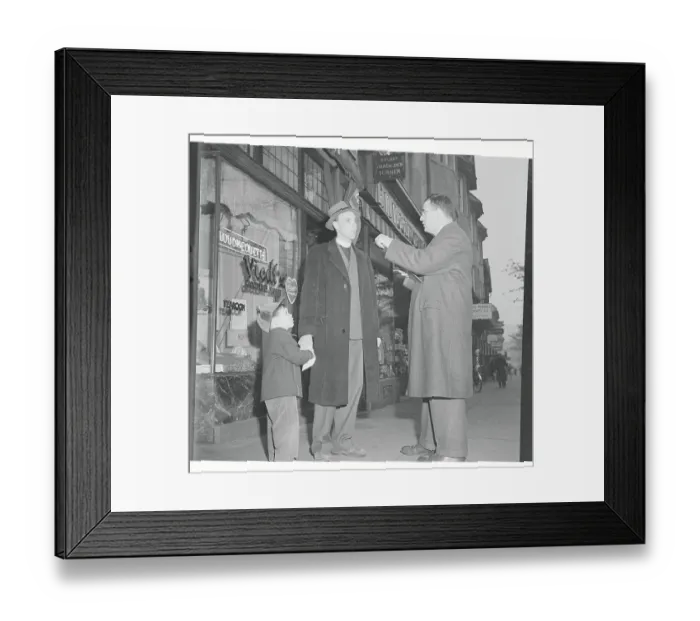 Framed Print : Minister and Young Boy Being Stopped by Reporter Framed Print : Minister and Young Boy Being Stopped by Reporter