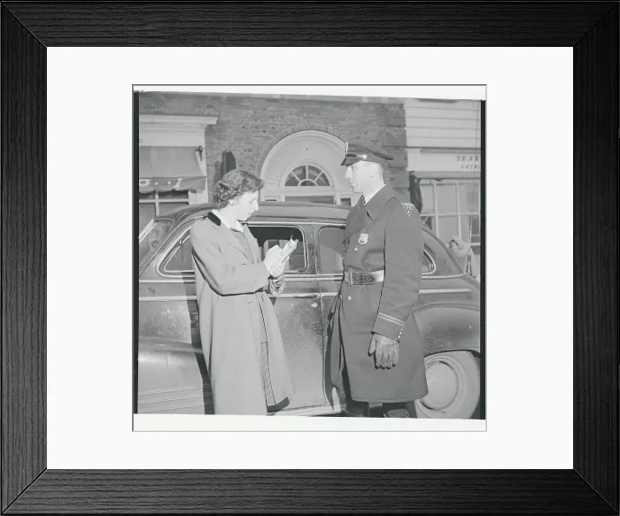 Framed Print : Policeman Being Interviewed by Poll Taker Framed Print : Policeman Being Interviewed by Poll Taker