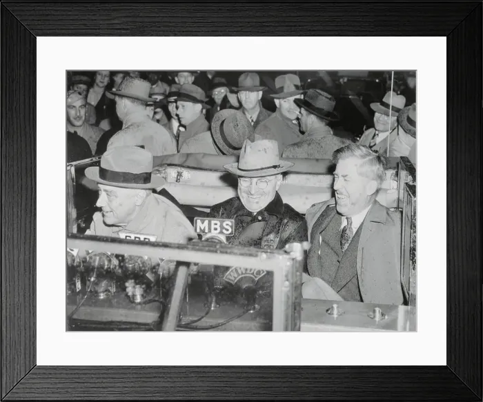Framed Print : F.D. Roosevelt Seated in Car With Wallace and Truman Framed Print : F.D. Roosevelt Seated in Car With Wallace and Truman