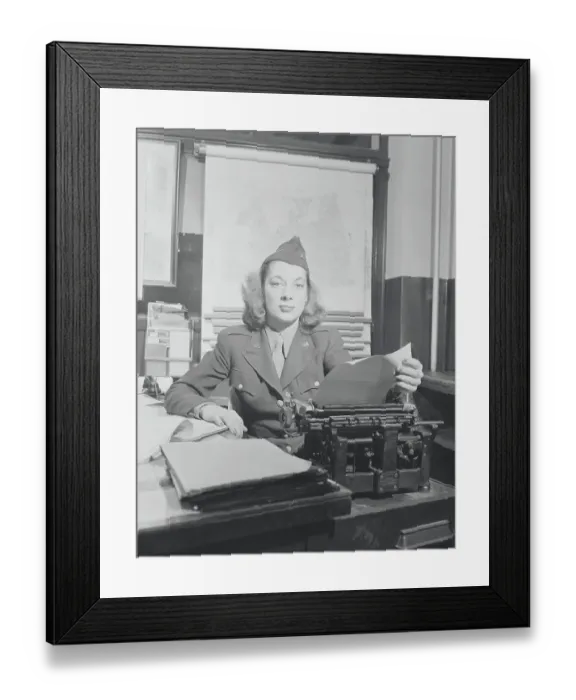 Framed Print : American WAC Reporter at Her Typewriter Framed Print : American WAC Reporter at Her Typewriter