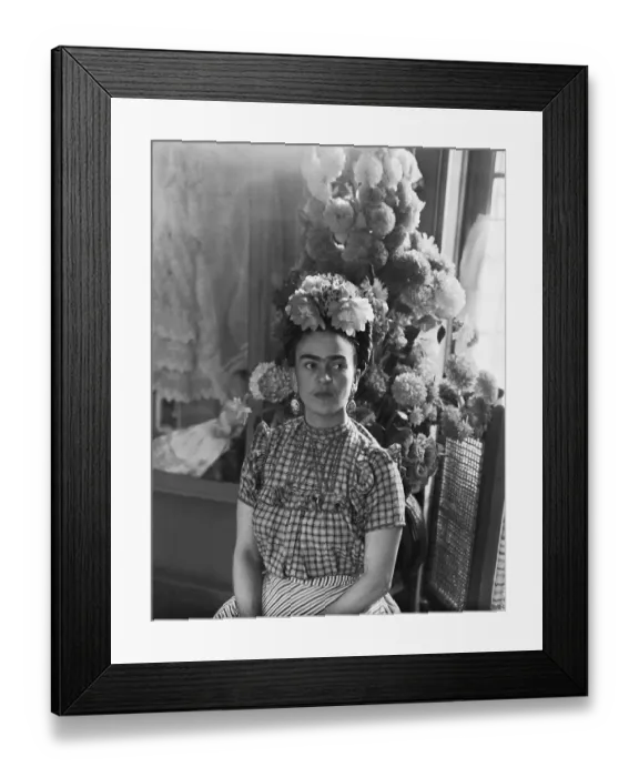 Framed Print : Frida Kahlo Sitting Underneath Flower Arrangement Framed Print : Frida Kahlo Sitting Underneath Flower Arrangement