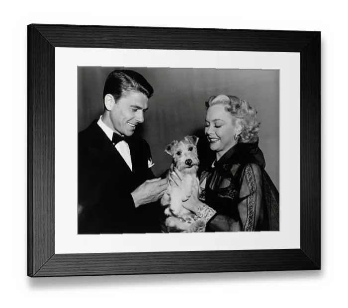 Framed Print : Ronald Reagan and Jane Wyman Petting a Dog