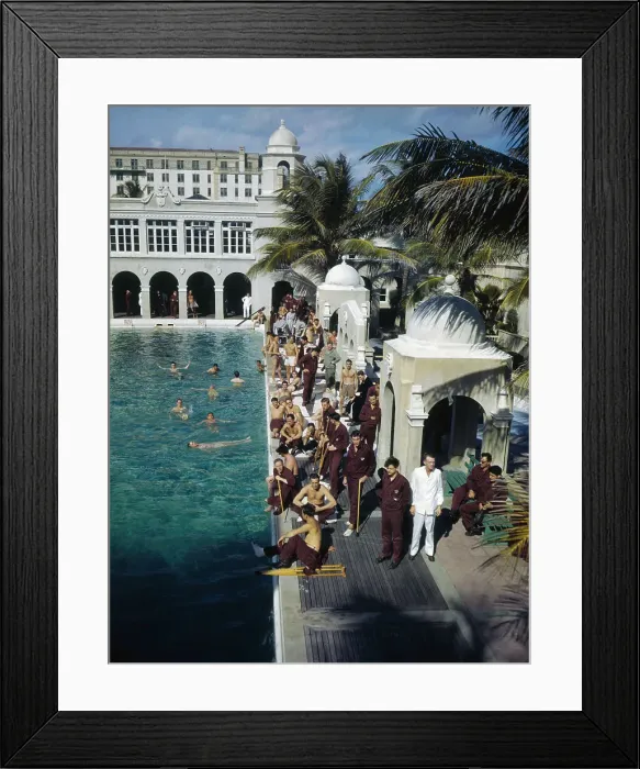 Framed Print : Servicemen Gathering by a Pool Framed Print : Servicemen Gathering by a Pool