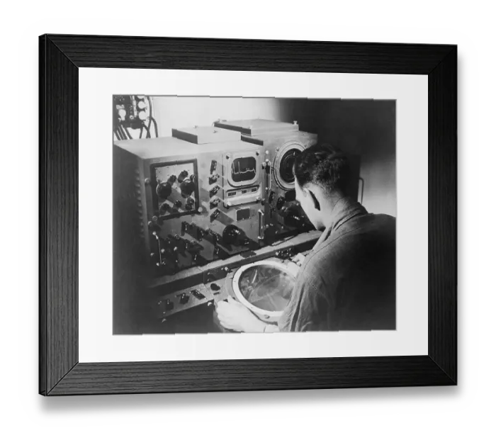 Framed Print : Man Sitting at Radar Display Framed Print : Man Sitting at Radar Display