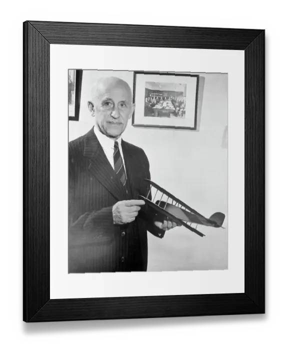 Framed Print : Orville Wright with Bomber Model Framed Print : Orville Wright with Bomber Model