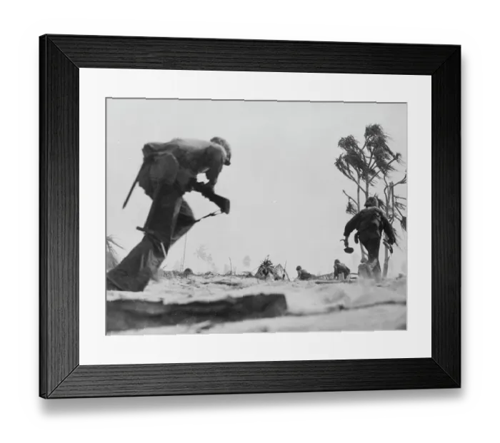 Framed Print : American Marines Crossing Terrain Hastily with Tools in Hand Framed Print : American Marines Crossing Terrain Hastily with Tools in Hand