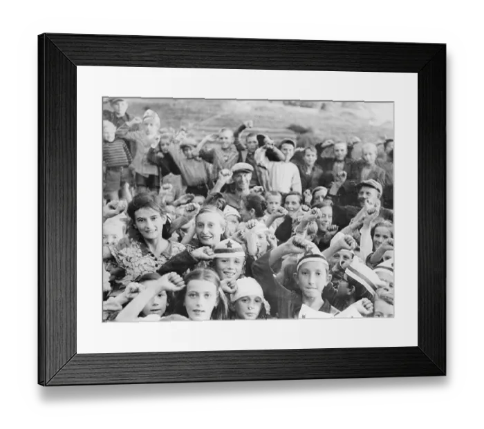 Framed Print : School Children Greeting Yugoslavia Soldiers Framed Print : School Children Greeting Yugoslavia Soldiers