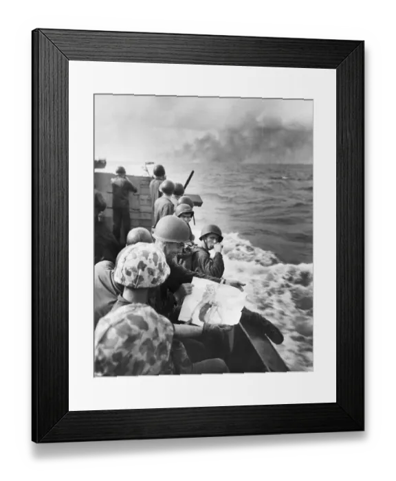 Framed Print : Marines on Barge Looking at Pinup Girl Framed Print : Marines on Barge Looking at Pinup Girl