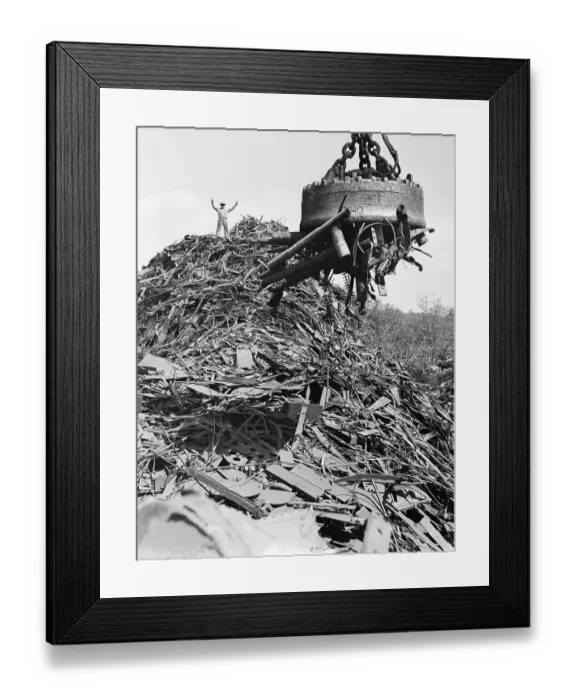 Framed Print : Huge Magnet Picking Up Scrap Metal