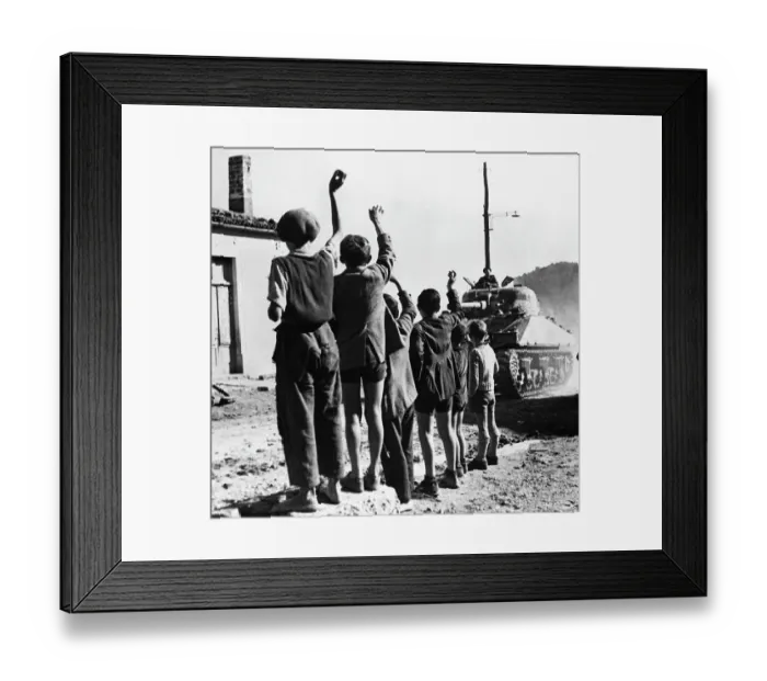 Framed Print : Italian Children Wave To British Tank Framed Print : Italian Children Wave To British Tank