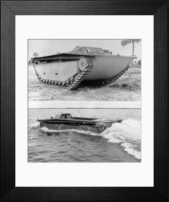 Framed Print : Military Tanks on Land and Sea Framed Print : Military Tanks on Land and Sea