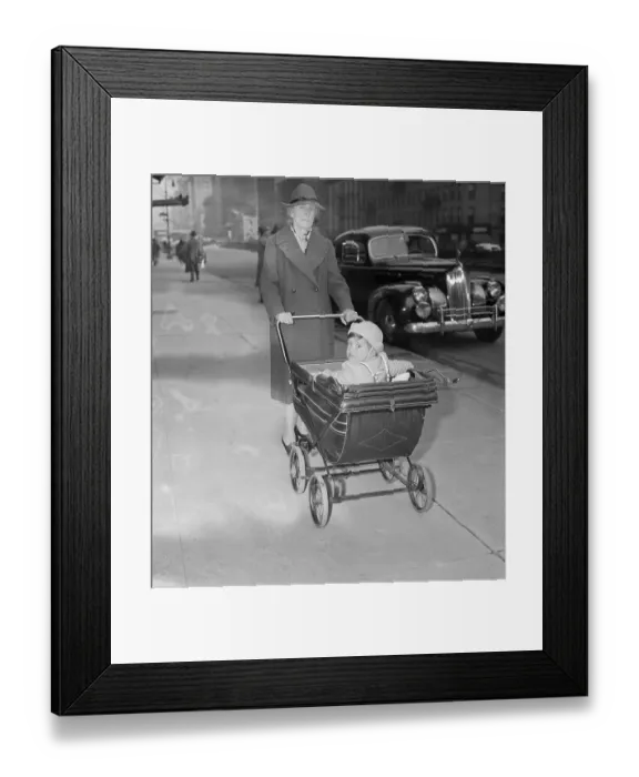 Framed Print : Grandmother Pushing Grandson (2-5 months) in Pram