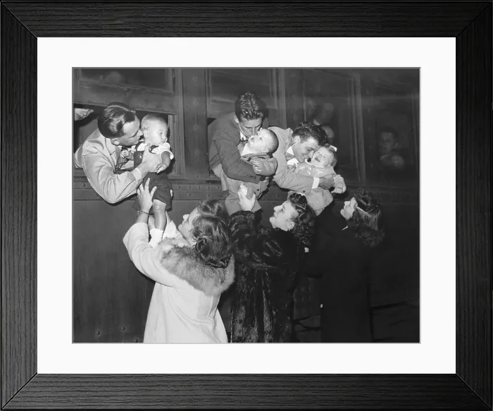 Framed Print : Drafted Dads Say Goodbye to Families Framed Print : Drafted Dads Say Goodbye to Families