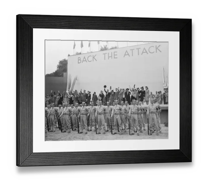 Framed Print : Famous Stars Waving Behind Military Presentation Framed Print : Famous Stars Waving Behind Military Presentation
