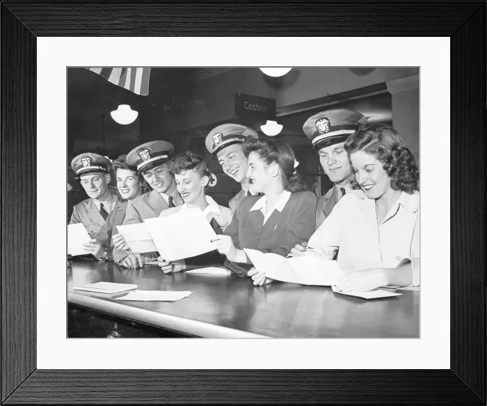 Framed Print : Midshipmen with Their Fiancees at the Marriage License Bureau Framed Print : Midshipmen with Their Fiancees at the Marriage License Bureau