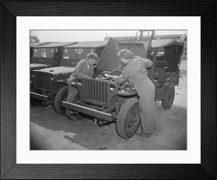 Framed Print : Women Marines Working on Jeep Framed Print : Women Marines Working on Jeep