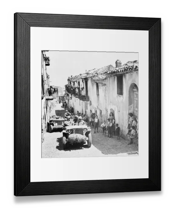 Framed Print : Sicilians Watch Army Veicles Roll / Street Framed Print : Sicilians Watch Army Veicles Roll / Street